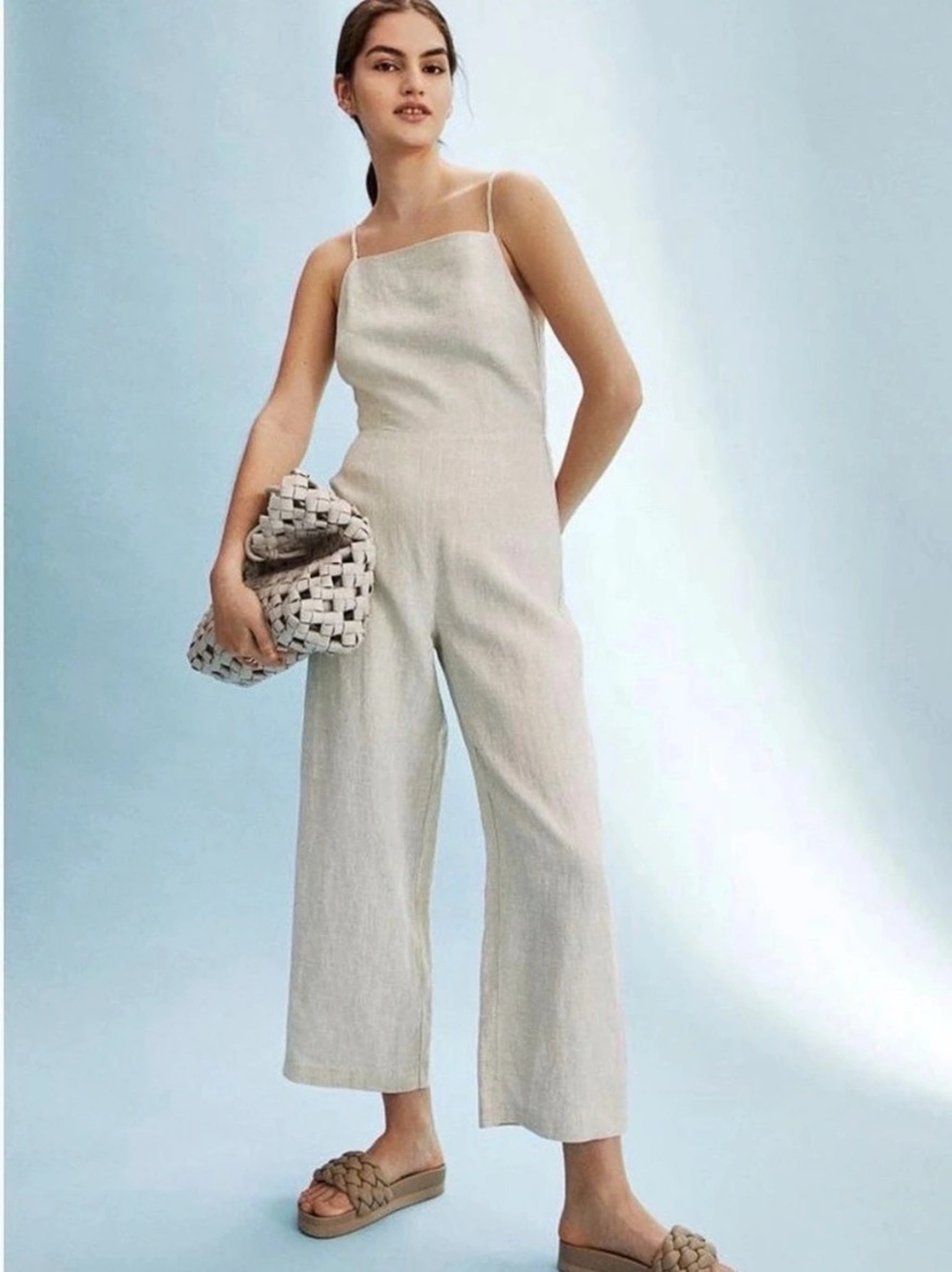 H&M Linen-blend Jumpsuit Wide Leg Cream Size XL
